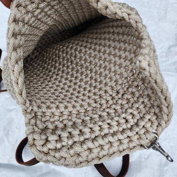 Little Birdie Design Studio Women Cream Beige Hand Knit Backpack Bag Leather - Picture 4 of 4